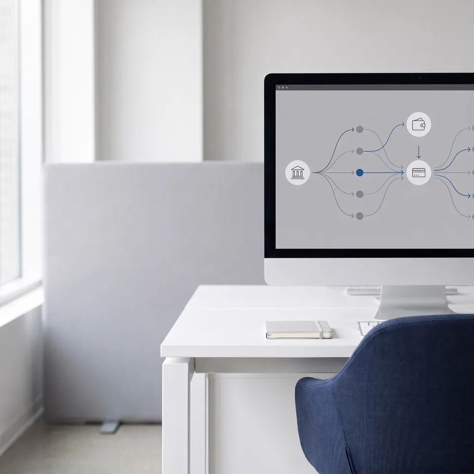 Illustrative monitor showing connected transaction routes